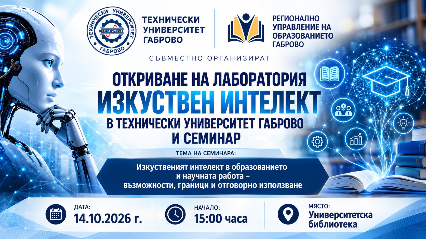 Технически университет – Габрово открива нова лаборатория за изкуствен интелект и организира семинар съвместно с Регионалното управление на образованието – Габрово